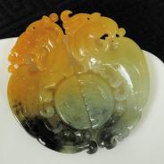 糯冰种黄翡墨色缅甸翡翠龙凤呈祥双喜对配（一对）
