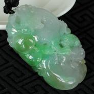糯冰种绿晴水缅甸翡翠龙行如意挂件