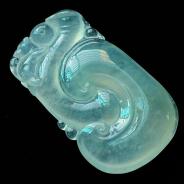 冰玻种略飘花缅甸翡翠如意寿挂件