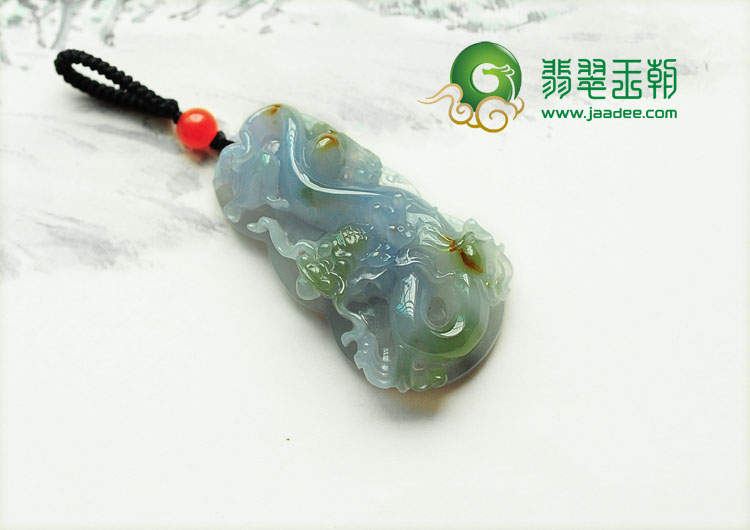 冰种紫罗兰黄翡缅甸翡翠螭龙挂件