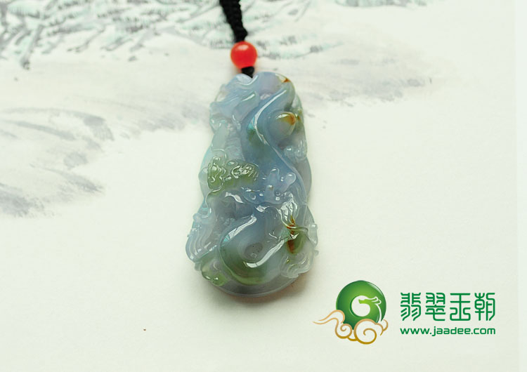 冰种紫罗兰黄翡缅甸翡翠螭龙挂件