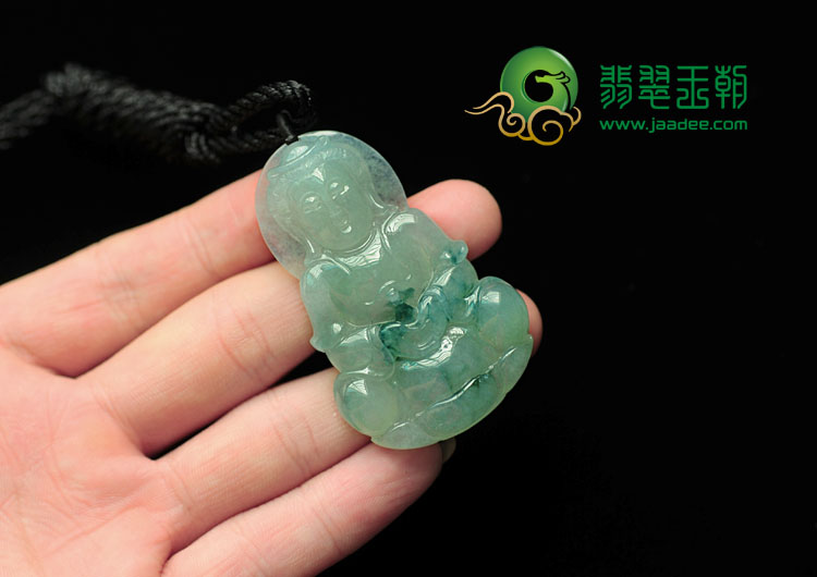 冰种飘花缅甸翡翠观音挂件
