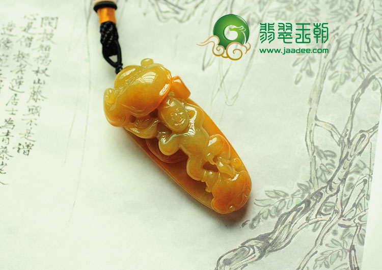 糯冰种黄翡缅甸翡翠童子挂件