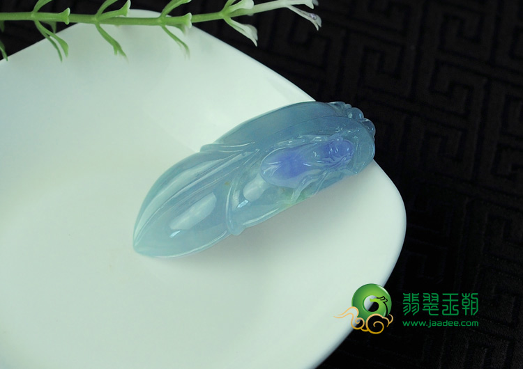 冰种紫罗兰略飘花缅甸翡翠叶子挂件