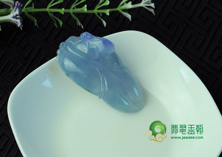 冰种紫罗兰略飘花缅甸翡翠叶子挂件
