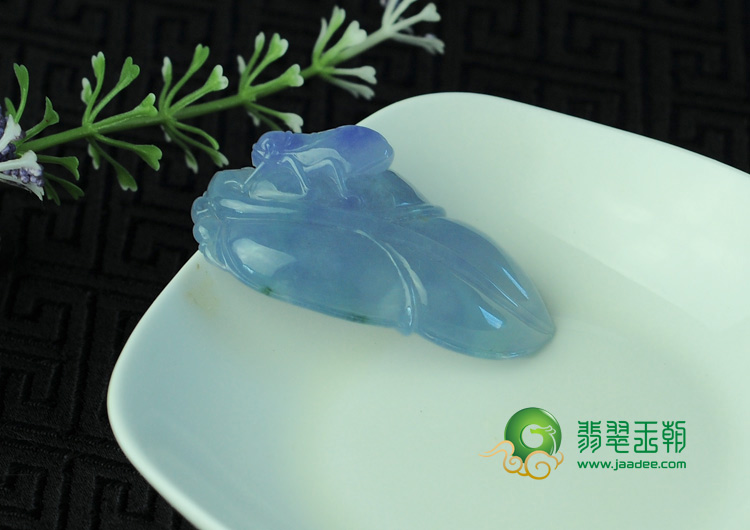 冰种紫罗兰略飘花缅甸翡翠叶子挂件