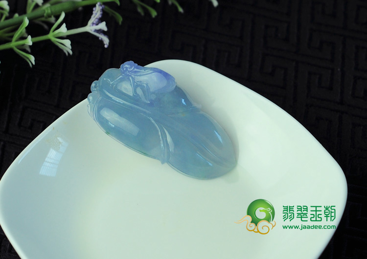 冰种紫罗兰略飘花缅甸翡翠叶子挂件