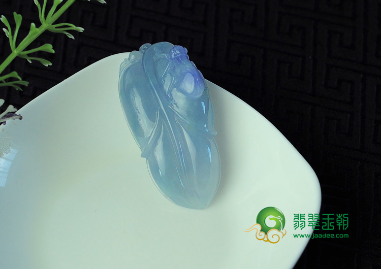 冰种紫罗兰略飘花缅甸翡翠叶子挂件