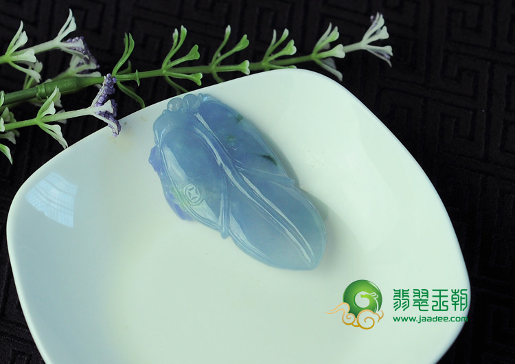 冰种紫罗兰略飘花缅甸翡翠叶子挂件