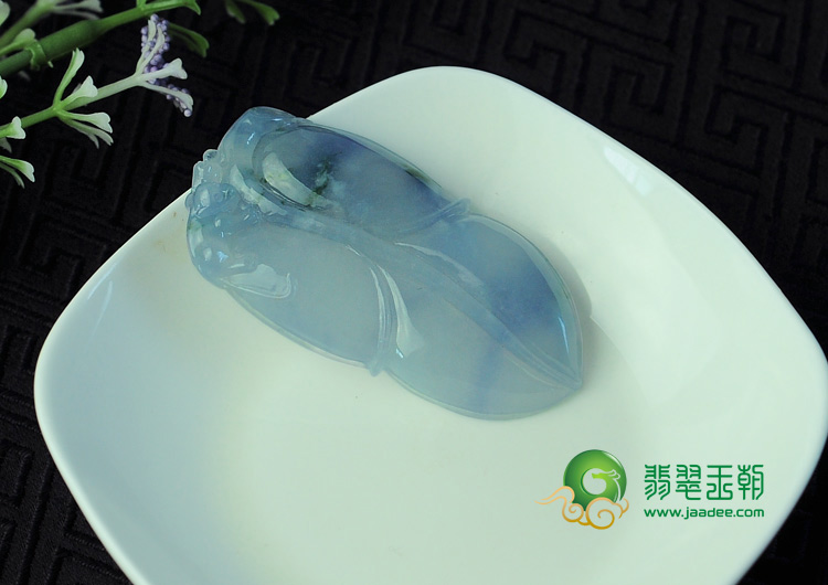 冰种紫罗兰飘花缅甸翡翠叶子挂件