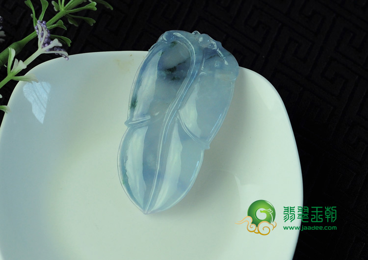 冰种紫罗兰飘花缅甸翡翠叶子挂件