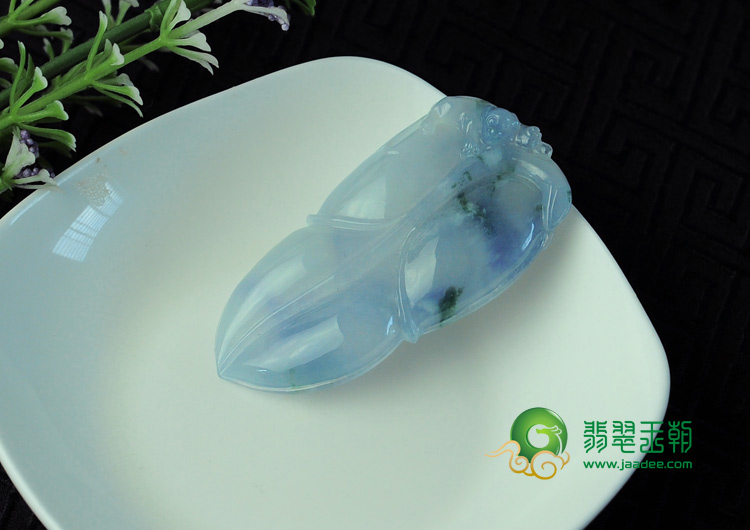冰种紫罗兰飘花缅甸翡翠叶子挂件