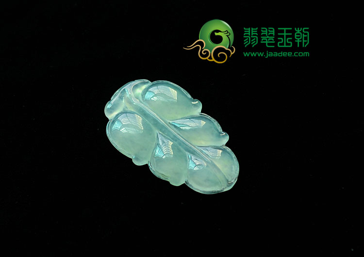 冰种略飘花缅甸翡翠叶子挂件