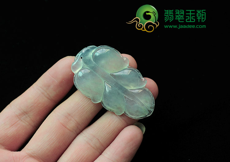 冰种略飘花缅甸翡翠叶子挂件