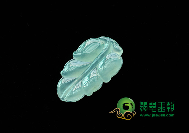冰种略飘花缅甸翡翠叶子挂件