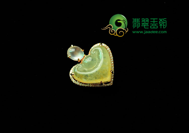 冰种黄翡缅甸翡翠心心相映挂件