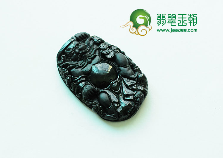 细糯种墨翠缅甸翡翠钟馗挂件