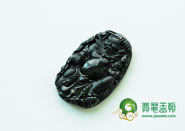 细糯种墨翠缅甸翡翠钟馗挂件