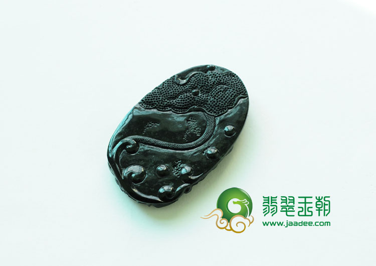 细糯种墨翠缅甸翡翠钟馗挂件