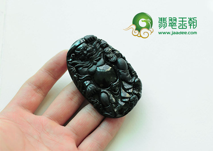 细糯种墨翠缅甸翡翠钟馗挂件