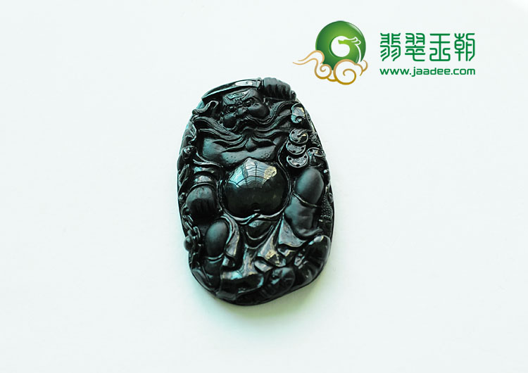 细糯种墨翠缅甸翡翠钟馗挂件
