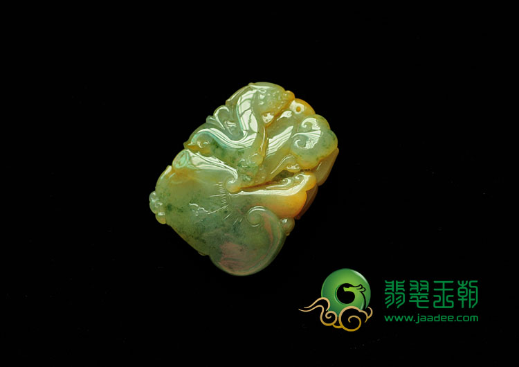 冰种黄翡飘花缅甸翡翠福从天降挂件