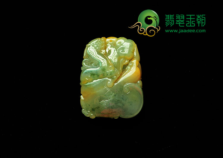 冰种黄翡飘花缅甸翡翠福从天降挂件