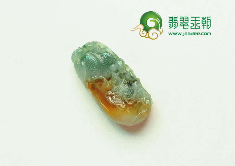 冰种黄翡飘花缅甸翡翠年年有余挂件