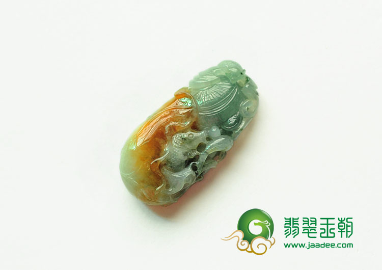冰种黄翡飘花缅甸翡翠年年有余挂件
