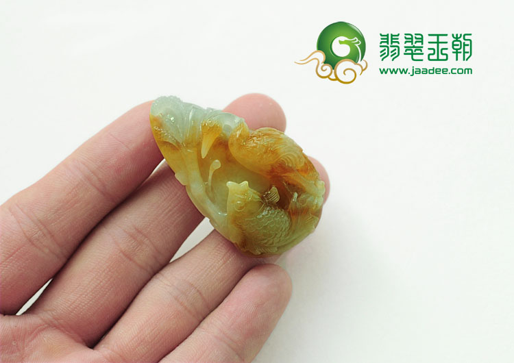 糯冰种黄翡缅甸翡翠一路连科挂件
