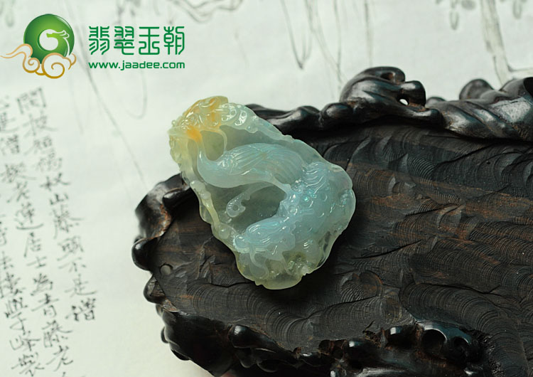 冰种晴水略带黄翡缅甸翡翠龟鹤延年挂件