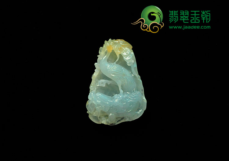 冰种晴水略带黄翡缅甸翡翠龟鹤延年挂件