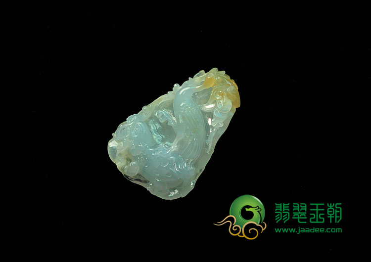 冰种晴水略带黄翡缅甸翡翠龟鹤延年挂件