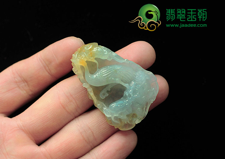 冰种晴水略带黄翡缅甸翡翠龟鹤延年挂件