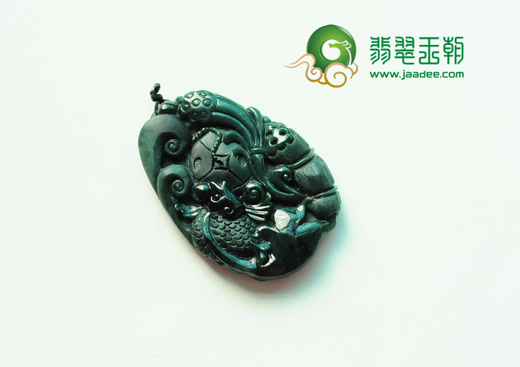 细糯种墨翠缅甸翡翠年年有余挂件