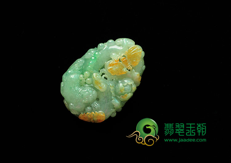 冰种三彩猫蝶富贵挂件