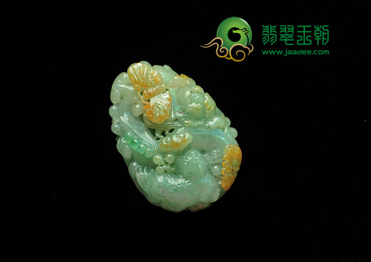 冰种三彩猫蝶富贵挂件