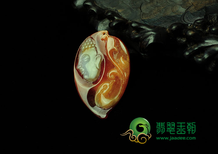糯冰种红翡缅甸翡翠释迦牟尼头挂件
