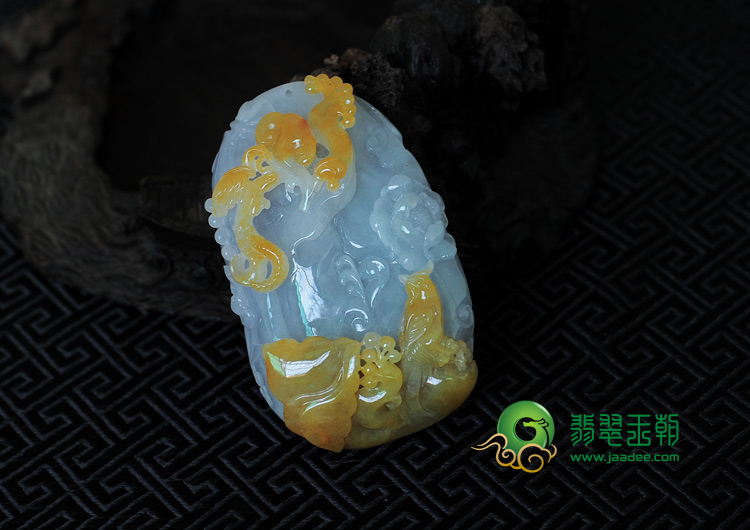 冰种黄翡紫罗兰缅甸翡翠鸟语花香手玩件