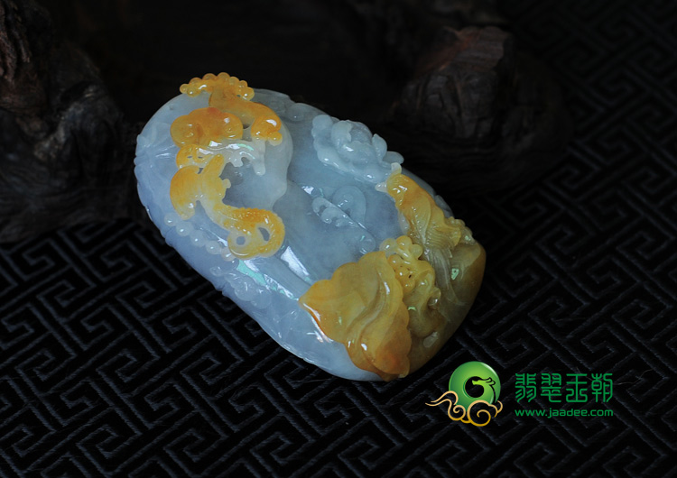 冰种黄翡紫罗兰缅甸翡翠鸟语花香手玩件