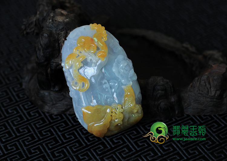 冰种黄翡紫罗兰缅甸翡翠鸟语花香手玩件
