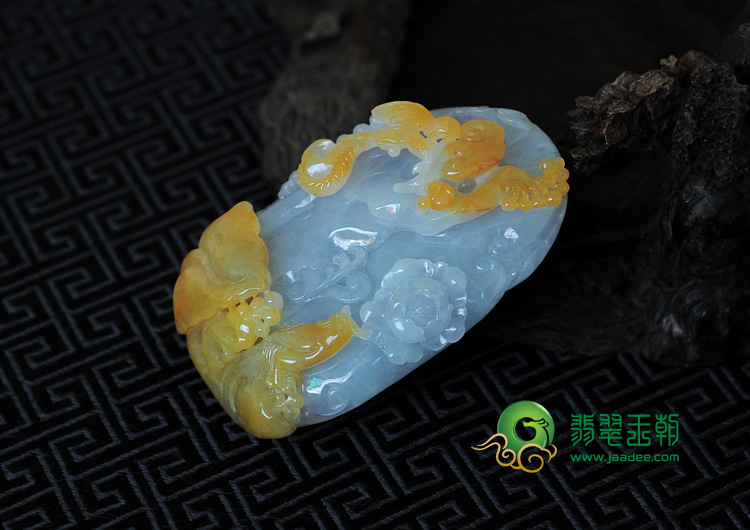 冰种黄翡紫罗兰缅甸翡翠鸟语花香手玩件