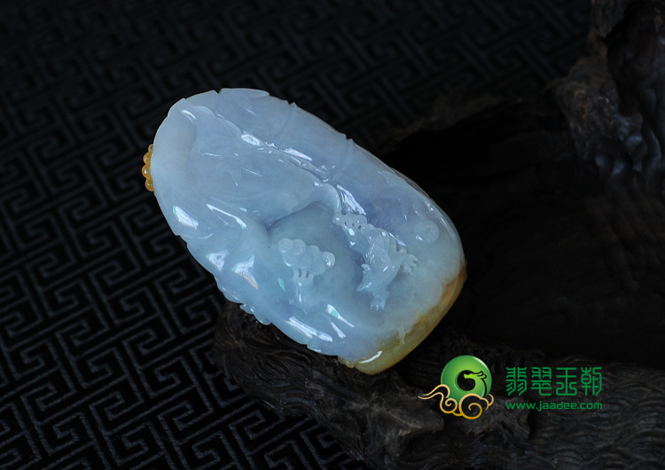 冰种黄翡紫罗兰缅甸翡翠鸟语花香手玩件