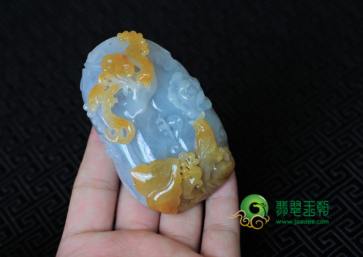 冰种黄翡紫罗兰缅甸翡翠鸟语花香手玩件