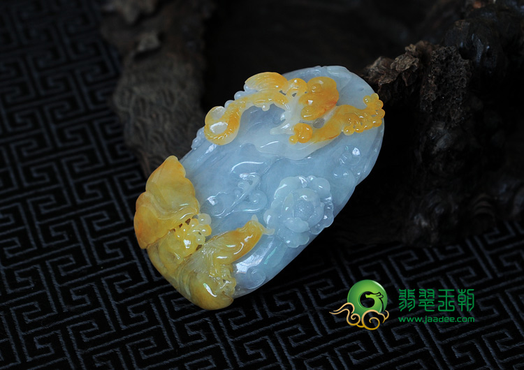 冰种黄翡紫罗兰缅甸翡翠鸟语花香手玩件