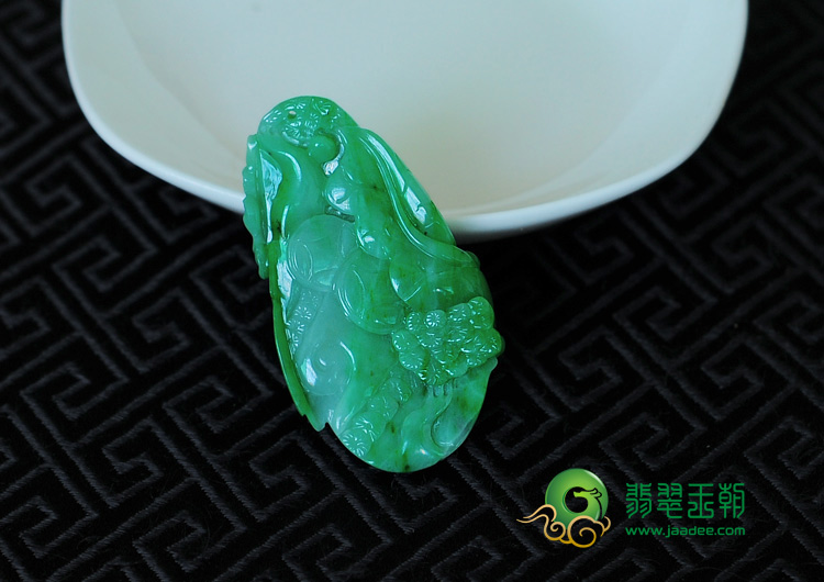 细糯种翠绿缅甸翡翠松鹤延年挂件