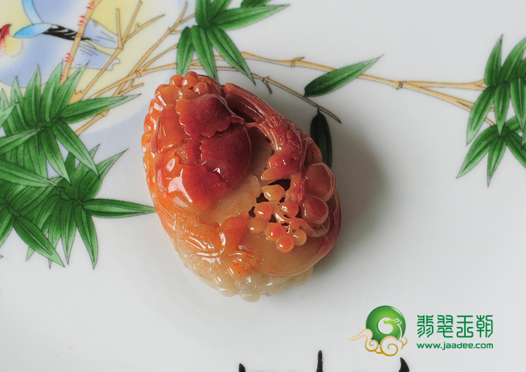 细糯种红翡缅甸翡翠富贵双喜挂件