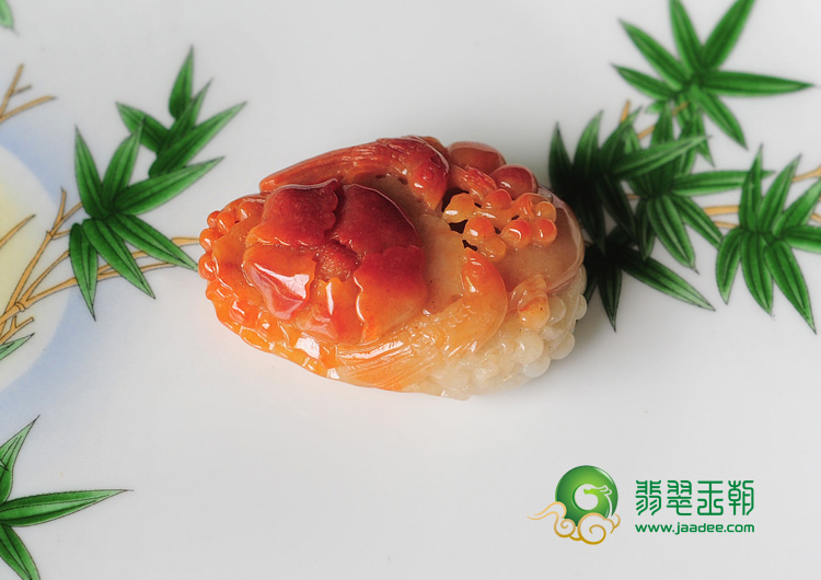 细糯种红翡缅甸翡翠富贵双喜挂件