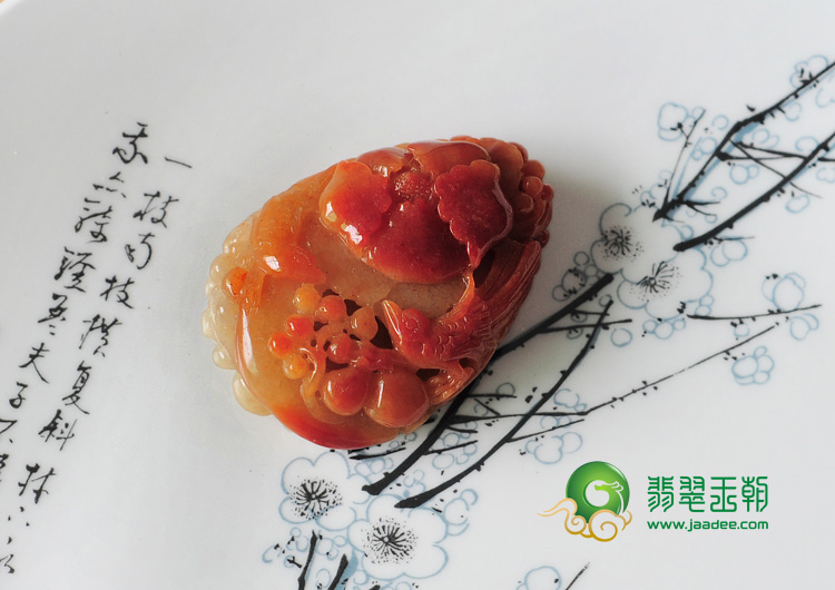 细糯种红翡缅甸翡翠富贵双喜挂件