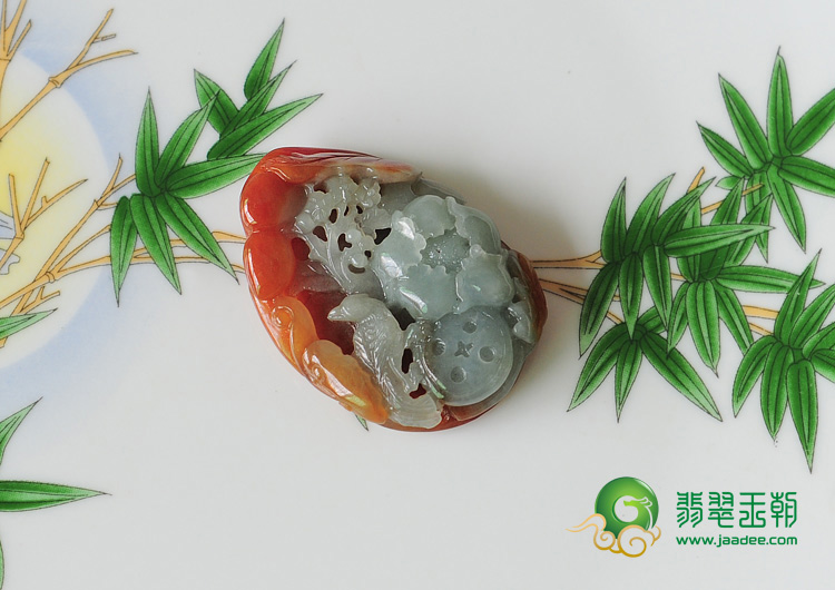 糯冰种晴水红翡缅甸翡翠富贵花开挂件